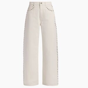 Reformation Cary Studded High-Rise Wide-Leg Jeans Sz 29 Ivory
